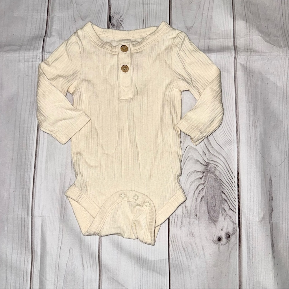 Long Sleeve Henley Ribbed Bodysuit - Size 0-3 Months